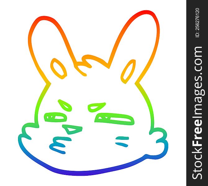 rainbow gradient line drawing of a cartoon moody rabbit