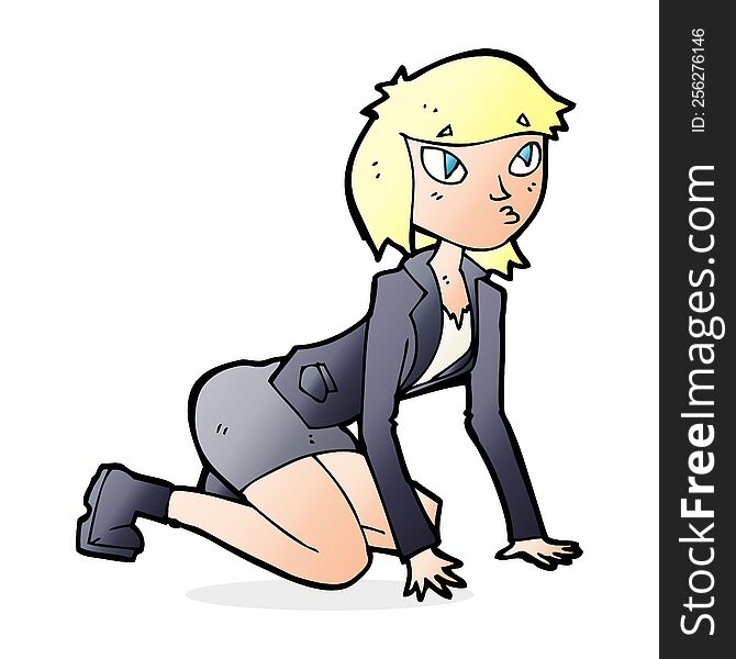 Cartoon Woman On Hands And Knees