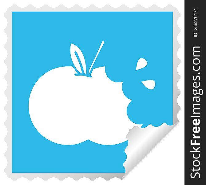 square peeling sticker cartoon of a juicy apple