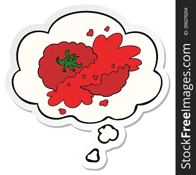 cartoon squashed tomato with thought bubble as a printed sticker