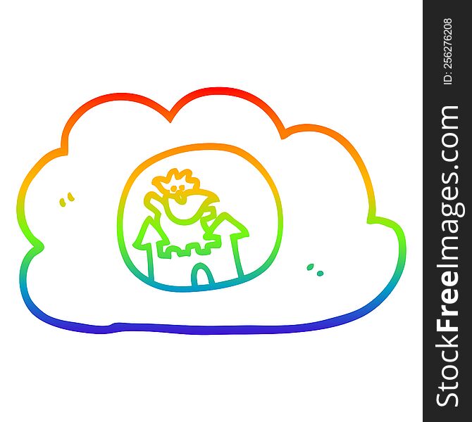 rainbow gradient line drawing of a cartoon god in heaven