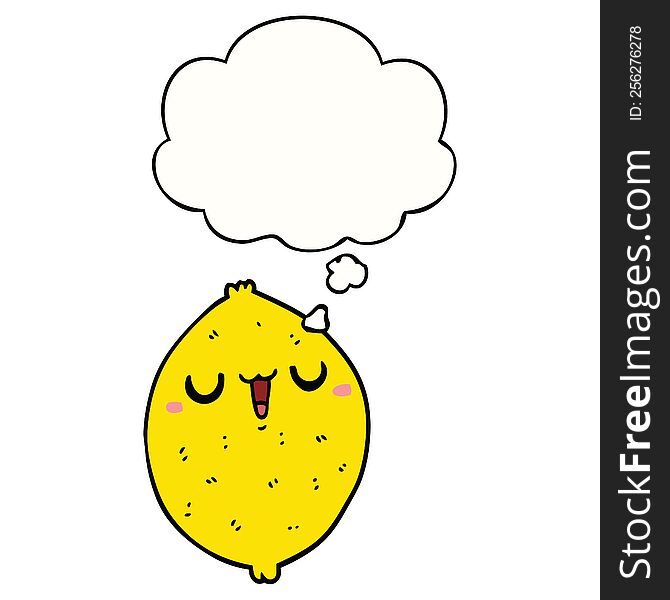 Cartoon Happy Lemon And Thought Bubble