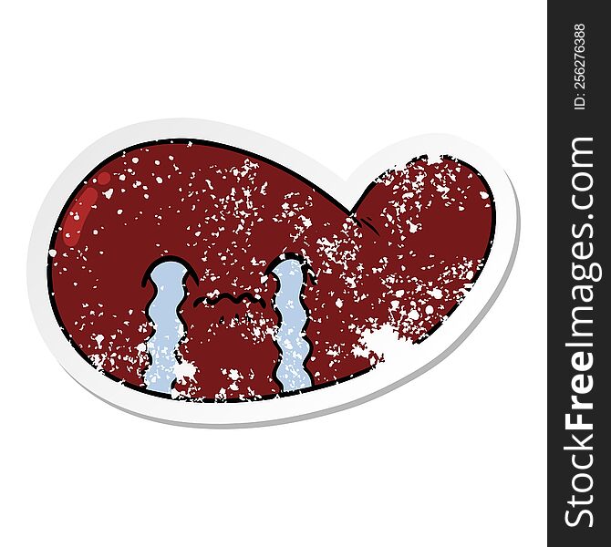 distressed sticker of a cartoon gall bladder crying