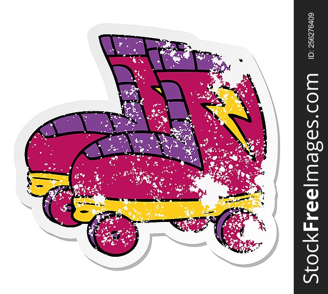 hand drawn distressed sticker cartoon doodle of roller skates