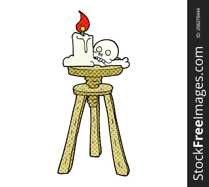 freehand drawn cartoon spooky skull and candle