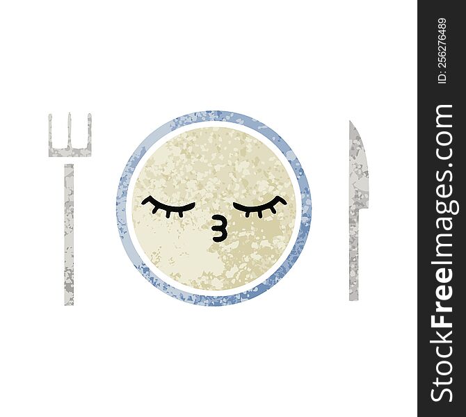 Retro Illustration Style Cartoon Dinner Plate