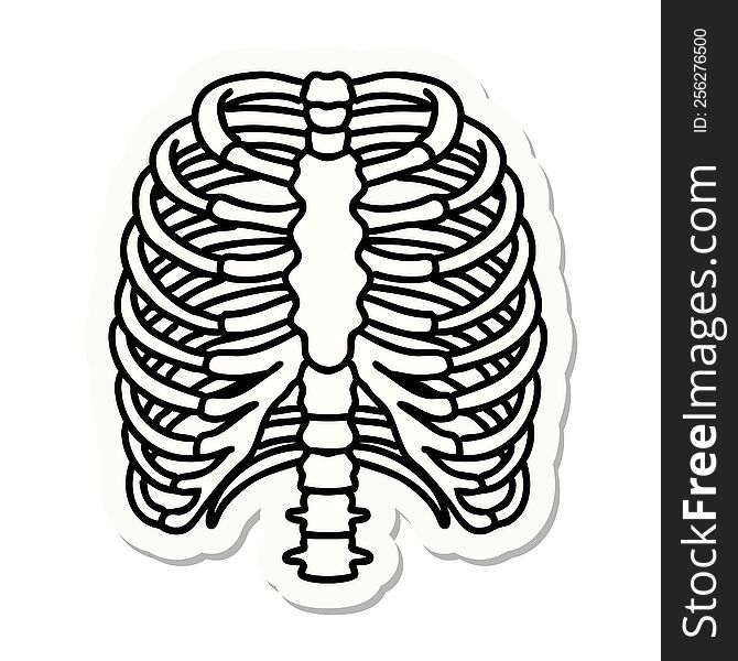 sticker of tattoo in traditional style of a rib cage. sticker of tattoo in traditional style of a rib cage