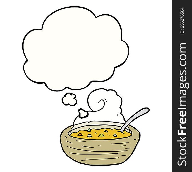 cartoon bowl of hot soup with thought bubble. cartoon bowl of hot soup with thought bubble