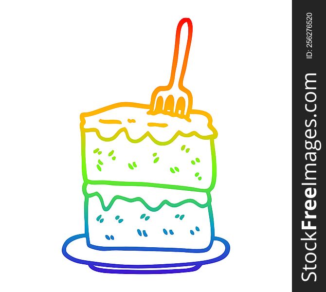 Rainbow Gradient Line Drawing Cartoon Slice Of Cake