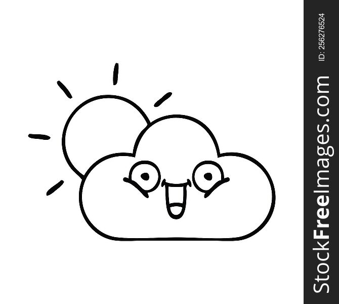 Line Drawing Cartoon Storm Cloud And Sun
