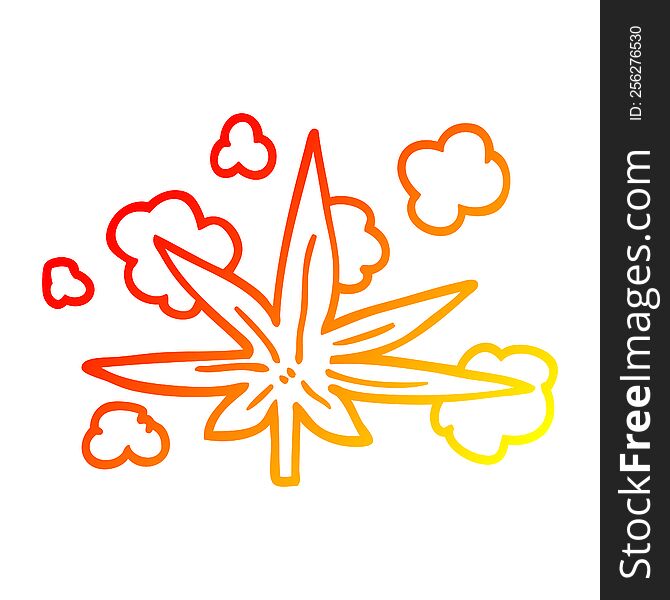 warm gradient line drawing of a cartoon marijuana leaf