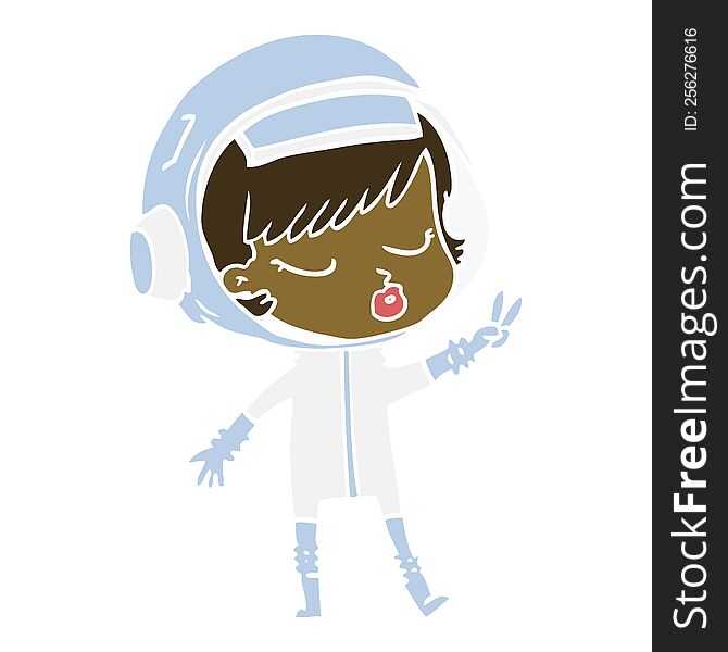 Flat Color Style Cartoon Pretty Astronaut Girl