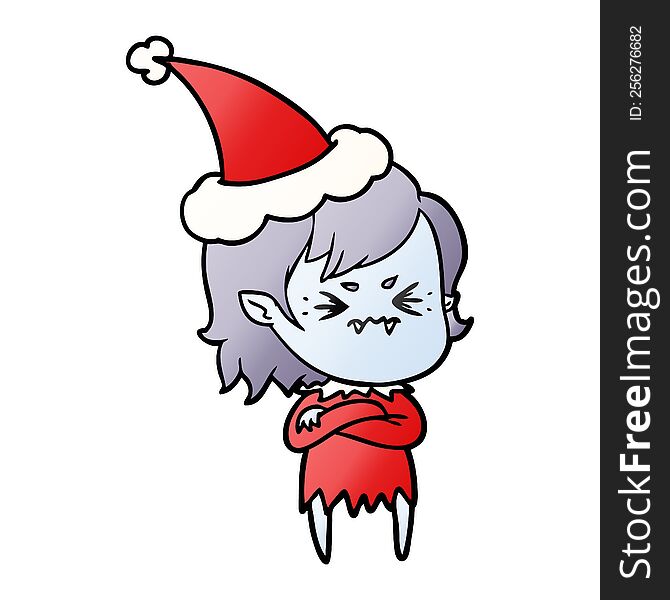 Annoyed Gradient Cartoon Of A Vampire Girl Wearing Santa Hat