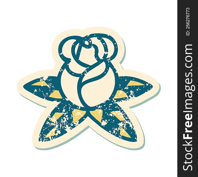 iconic distressed sticker tattoo style image of a single rose. iconic distressed sticker tattoo style image of a single rose