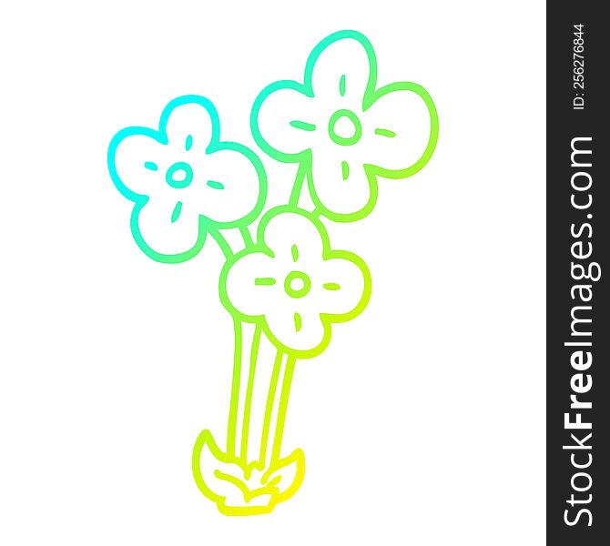 cold gradient line drawing of a cartoon bunch of flowers
