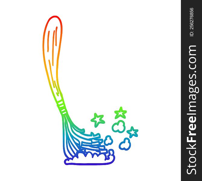 rainbow gradient line drawing of a cartoon magic broom sticks