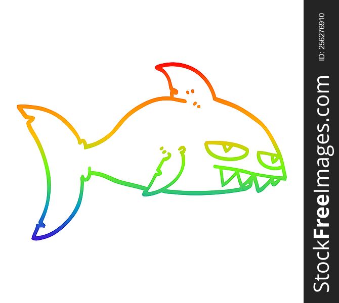 Rainbow Gradient Line Drawing Cartoon Deadly Shark