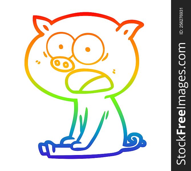 Rainbow Gradient Line Drawing Cartoon Sitting Pig Shouting