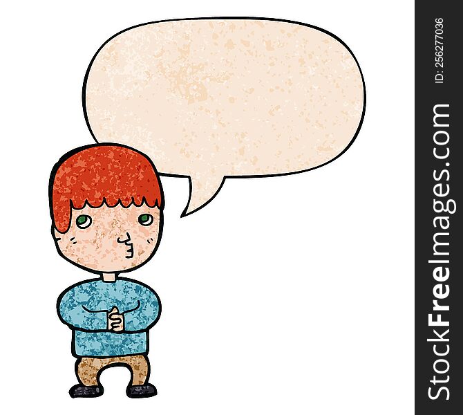 Cartoon Man Thinking And Speech Bubble In Retro Texture Style