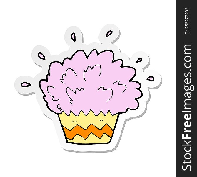 Sticker Of A Cartoon Exploding Cupcake