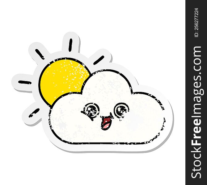 distressed sticker of a cute cartoon cloud and sunshine