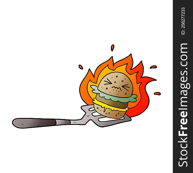 cartoon burger on spatula. cartoon burger on spatula