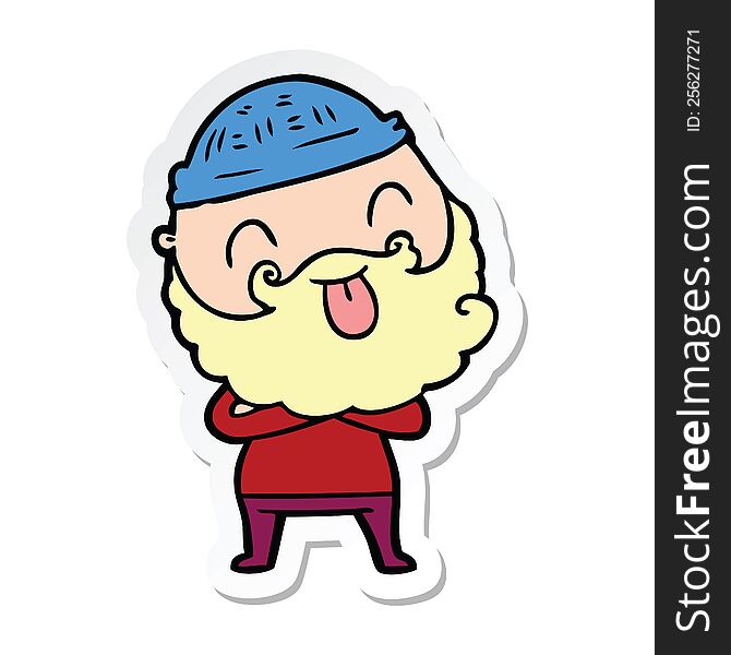 sticker of a man with beard sticking out tongue