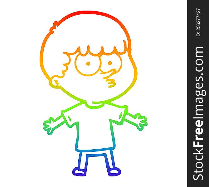 rainbow gradient line drawing of a cartoon curious boy