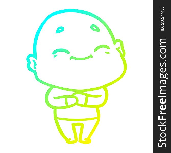 Cold Gradient Line Drawing Cartoon Happy Bald Man