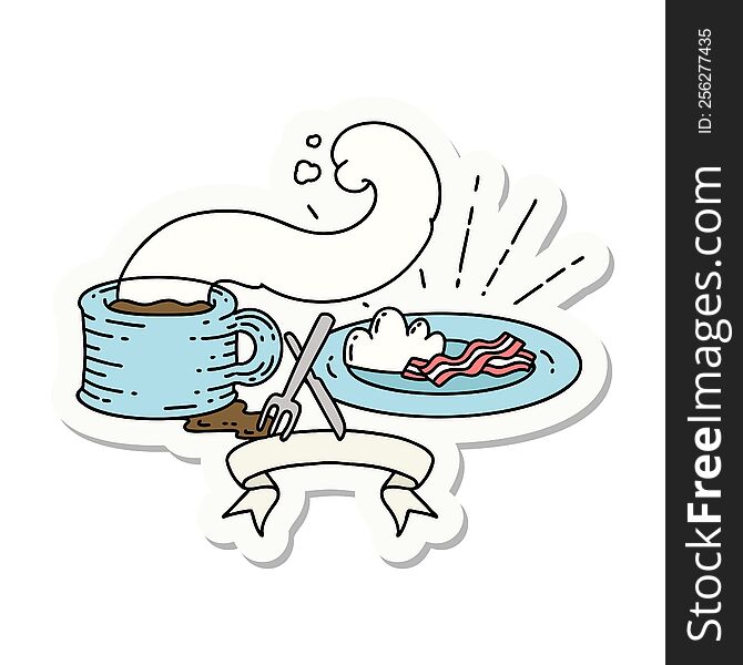sticker of a tattoo style breakfast and coffee