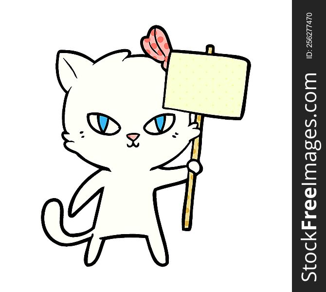 cute cartoon cat with protest sign. cute cartoon cat with protest sign