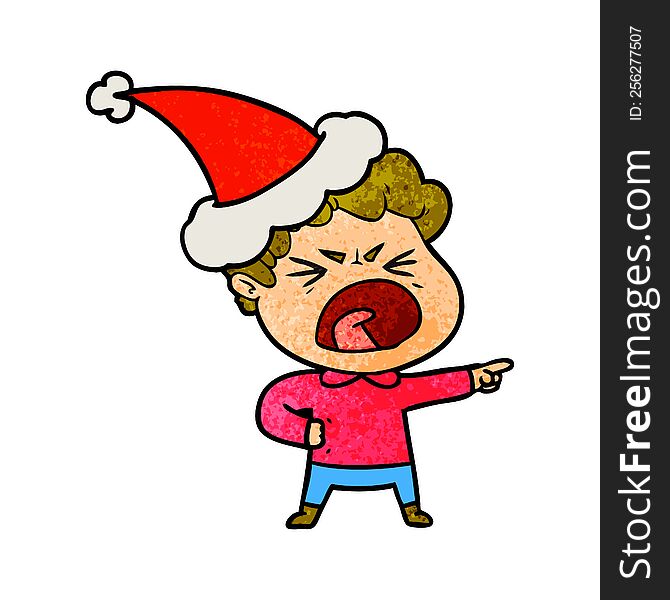 textured cartoon of a furious man wearing santa hat