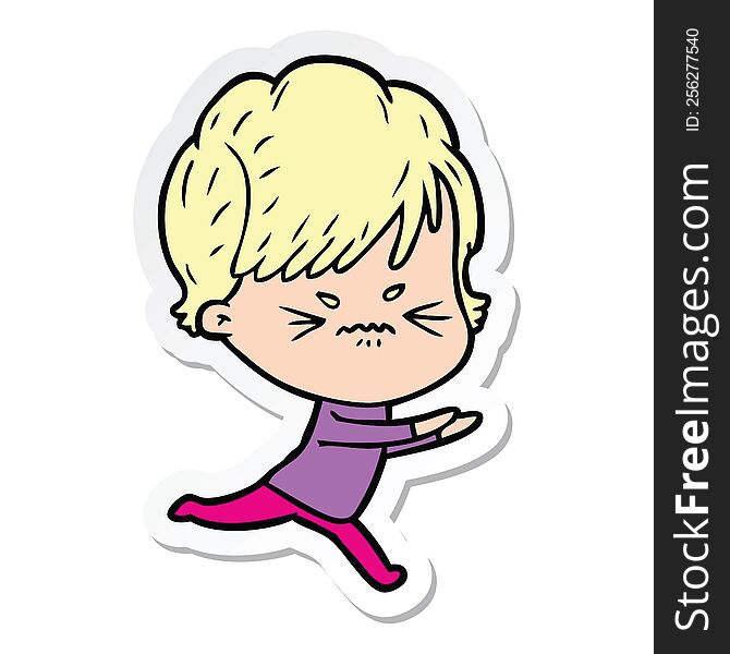 sticker of a cartoon frustrated woman