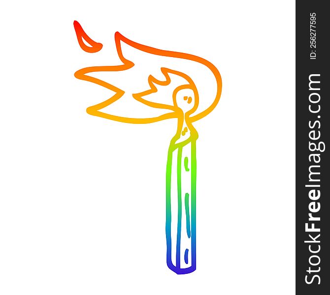 rainbow gradient line drawing of a cartoon burning match