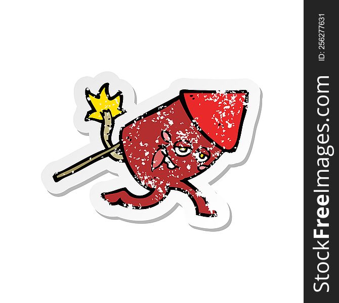 Retro Distressed Sticker Of A Cartoon Funny Firework Character