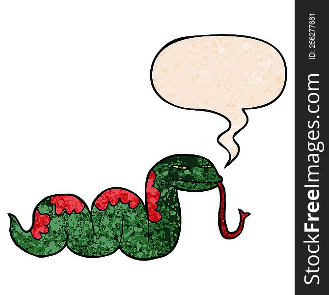 Cartoon Slithering Snake And Speech Bubble In Retro Texture Style