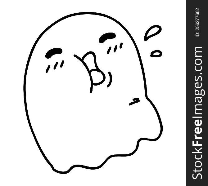 line doodle of a happy halloween ghost