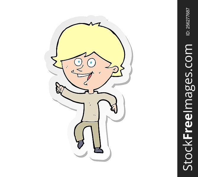 Sticker Of A Cartoon Happy Pointing Man