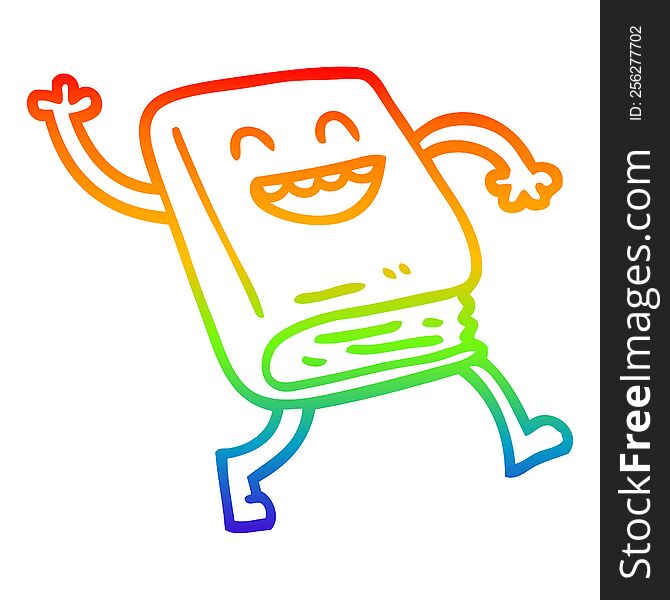 Rainbow Gradient Line Drawing Cartoon Dancing Book
