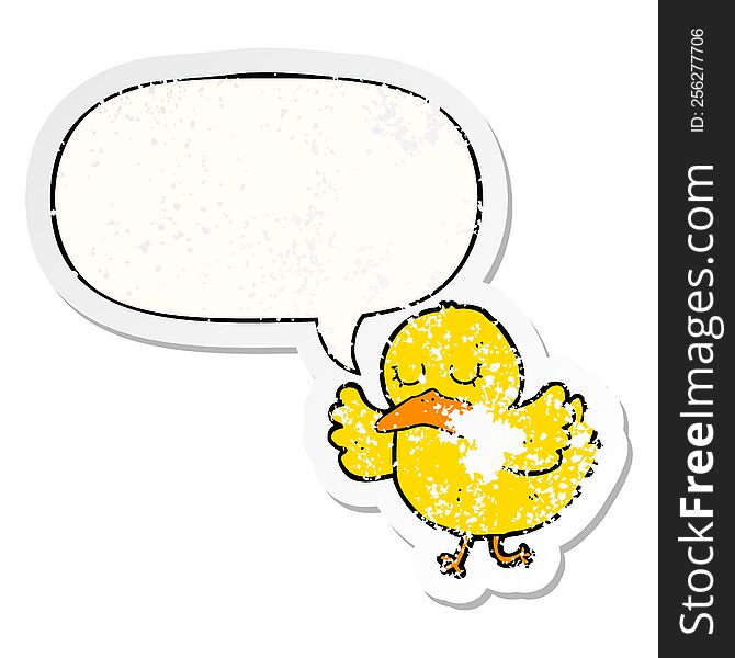 Cartoon Duck And Speech Bubble Distressed Sticker