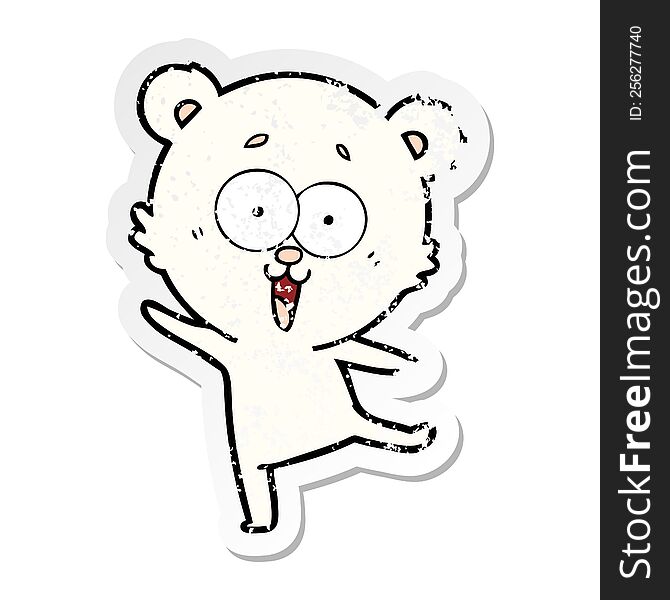 Distressed Sticker Of A Laughing Teddy  Bear Cartoon