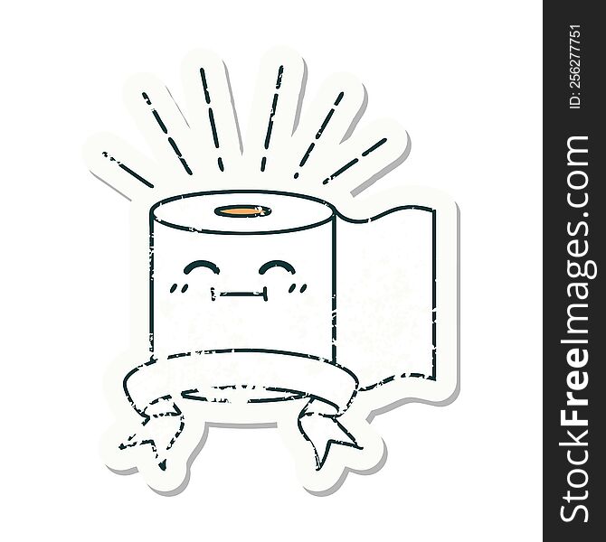 grunge sticker of tattoo style toilet paper character