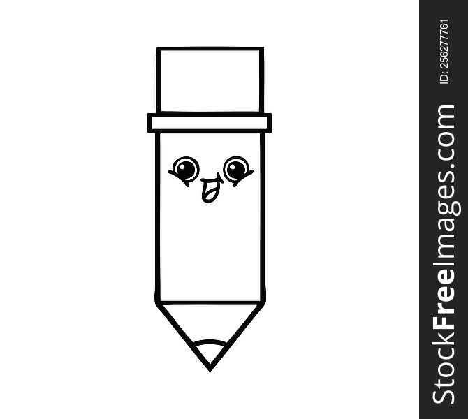 line drawing cartoon of a pencil. line drawing cartoon of a pencil