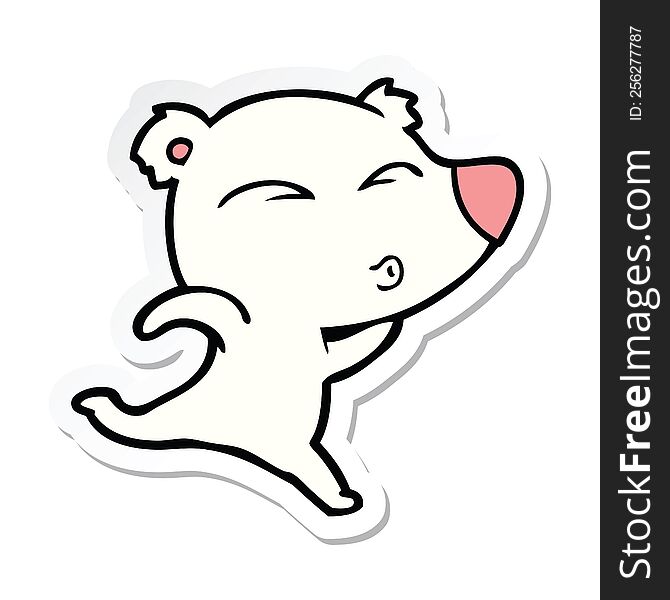Sticker Of A Cartoon Whistling Polar Bear