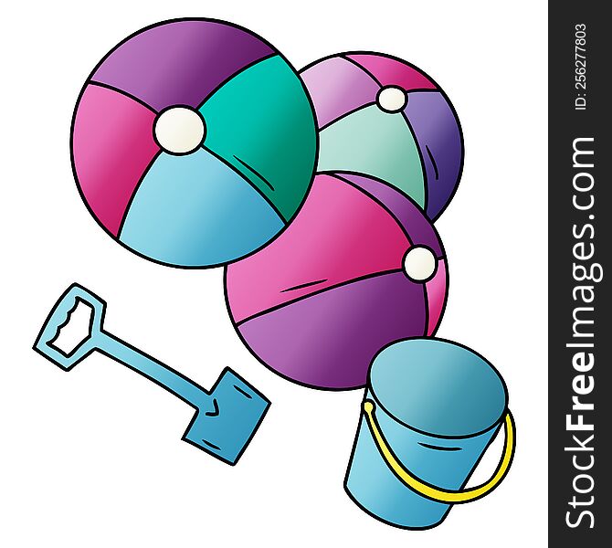 Gradient Cartoon Doodle Beach Balls With A Bucket And Spade