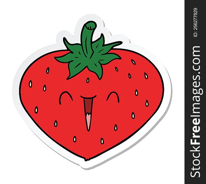 Sticker Of A Happy Cartoon Strawberry