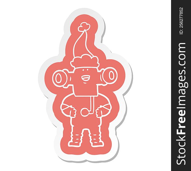 Friendly Cartoon  Sticker Of A Alien Wearing Santa Hat