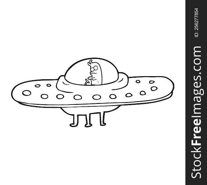 freehand drawn black and white cartoon ufo