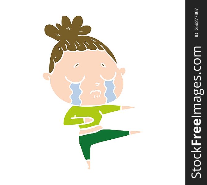 Flat Color Style Cartoon Crying Woman Dancing