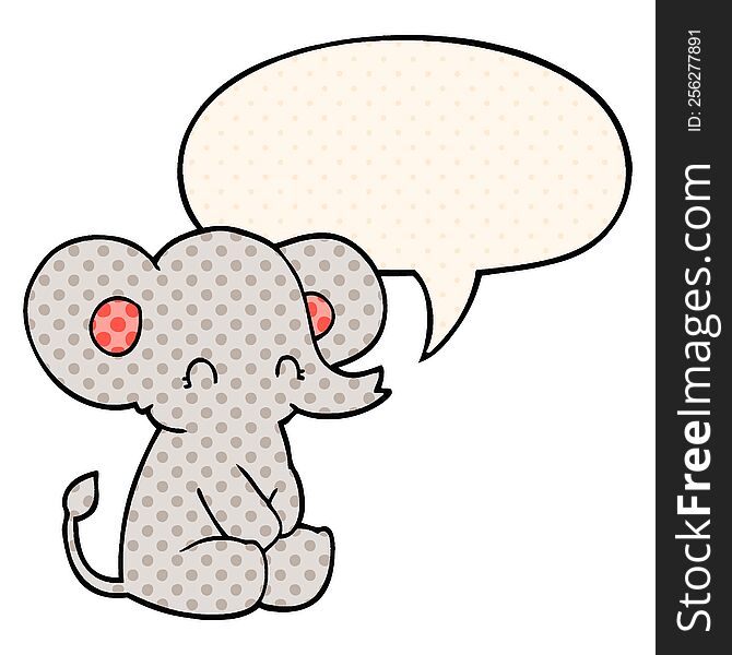 Cute Cartoon Elephant And Speech Bubble In Comic Book Style